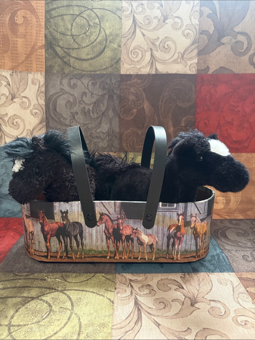 🐴Two Black Ponies in a Pony Basket